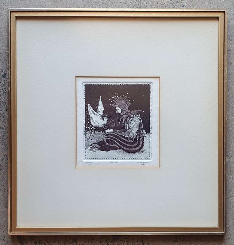 Framed ANINE BARNARD etch as per photo