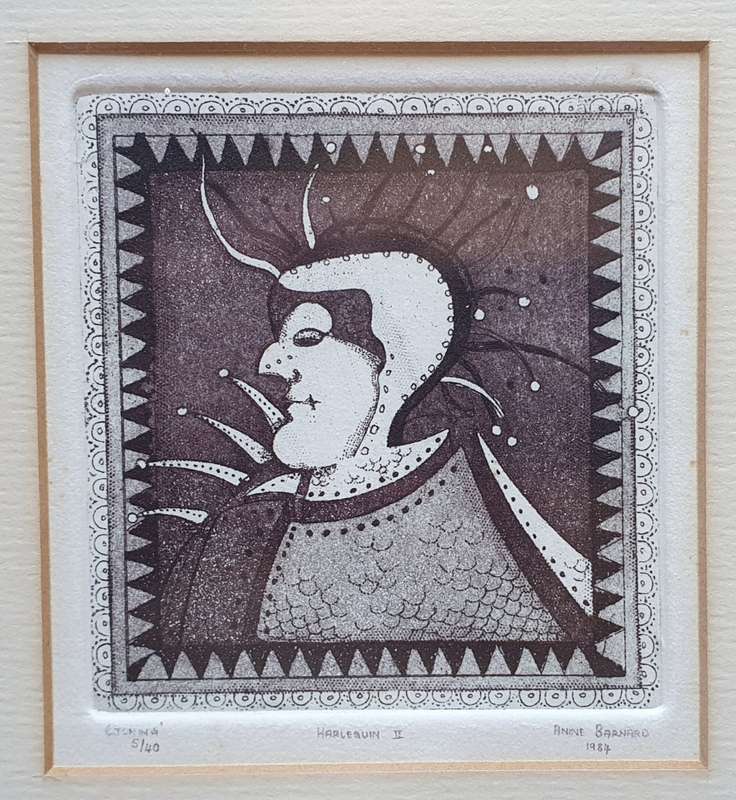 Framed ANINE BARNARD etch as per photo