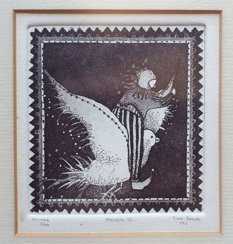 Framed ANINE BARNARD etch as per photo