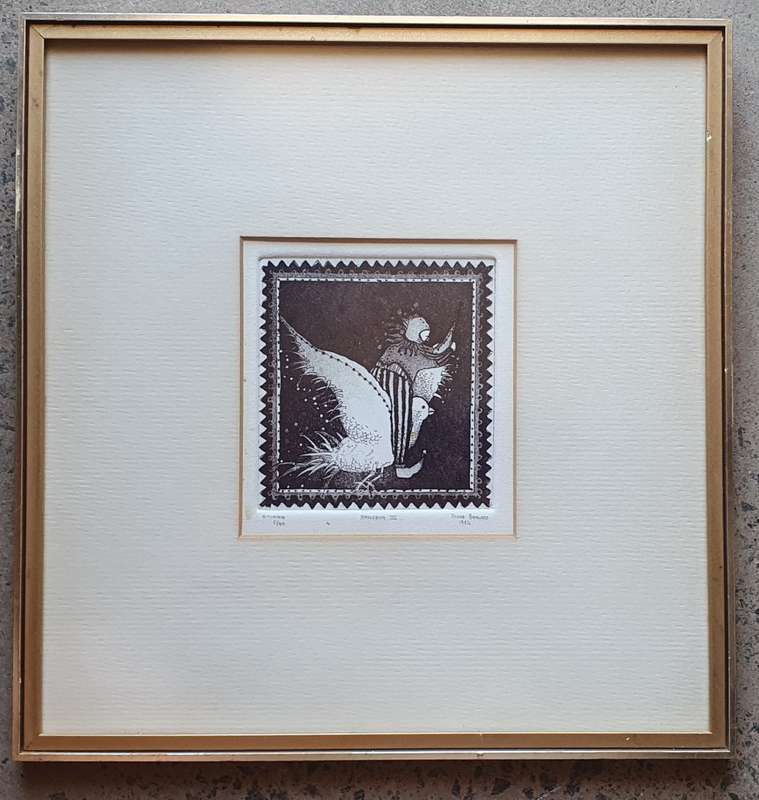 Framed ANINE BARNARD etch as per photo