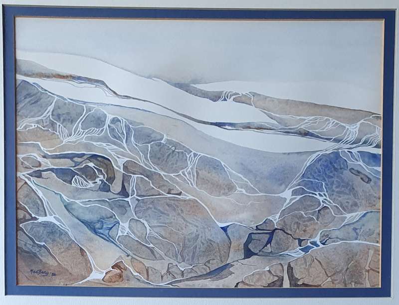 Framed desert landscape watercolour painting by M. van den BERG as per photo