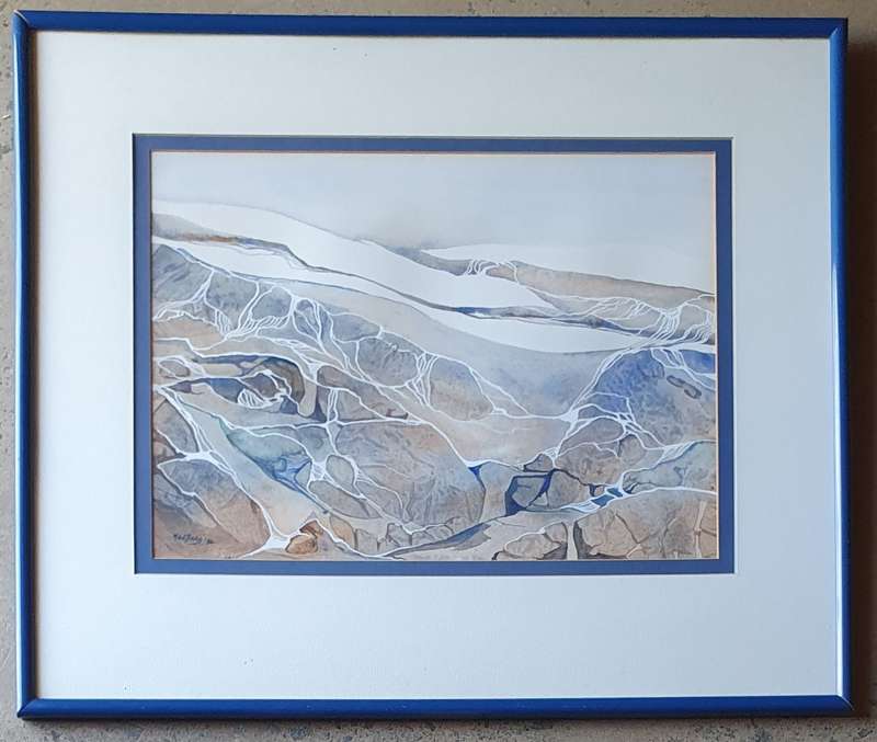Framed desert landscape watercolour painting by M. van den BERG as per photo