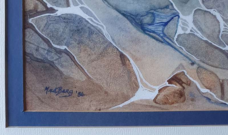 Framed desert landscape watercolour painting by M. van den BERG as per photo