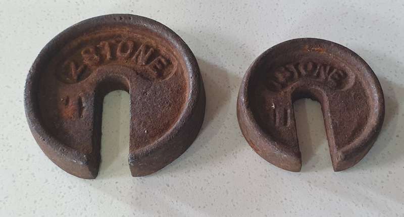 Vintage cast iron  scale weights as per photo
