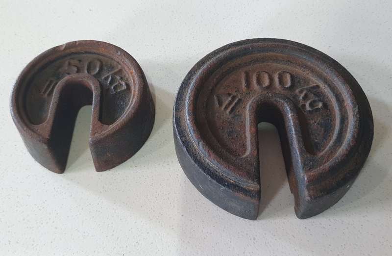 Vintage cast iron  scale weights as per photo