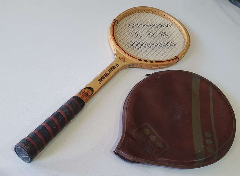 Vintage RUCANOR wood tennis racket for wall decor as per photo.