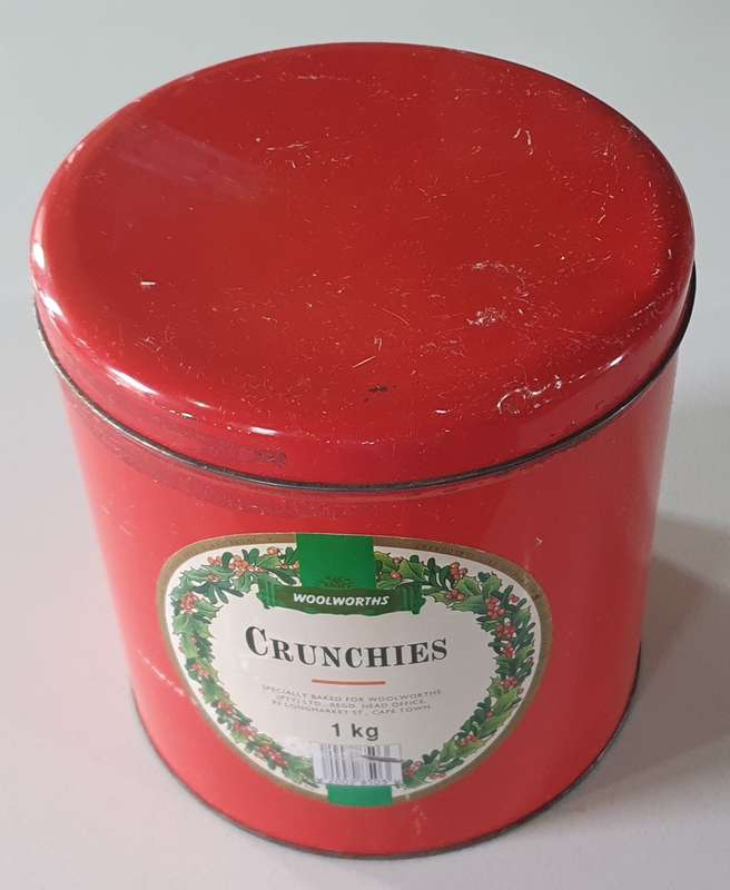 Large red Woolworths crunchies tin as per photos