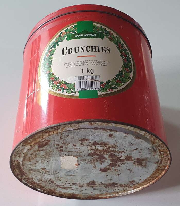 Large red Woolworths crunchies tin as per photos