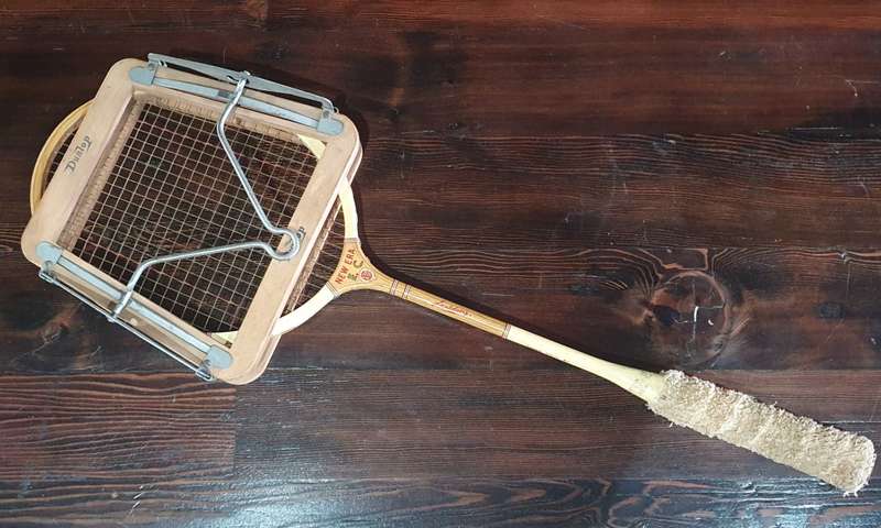 Vintage wooden Spalding badminton racket as per photo.