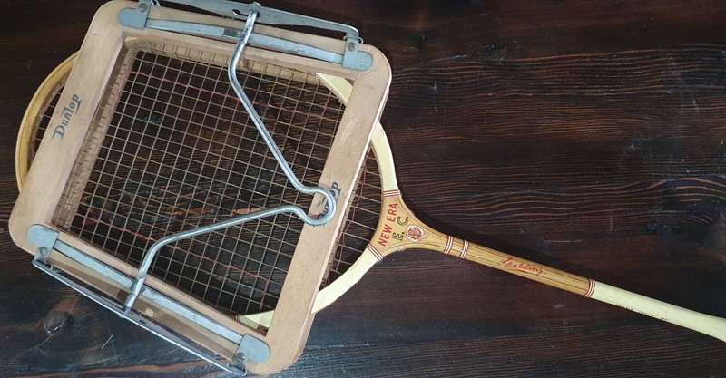 Vintage wooden Spalding badminton racket as per photo.