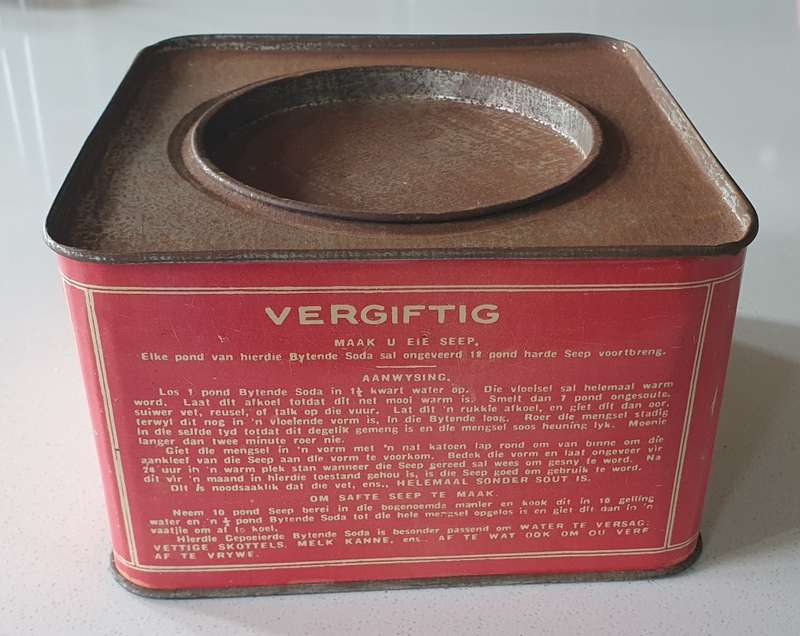 Vintage Pure Ground CAUSTIC SODA tin as per photos