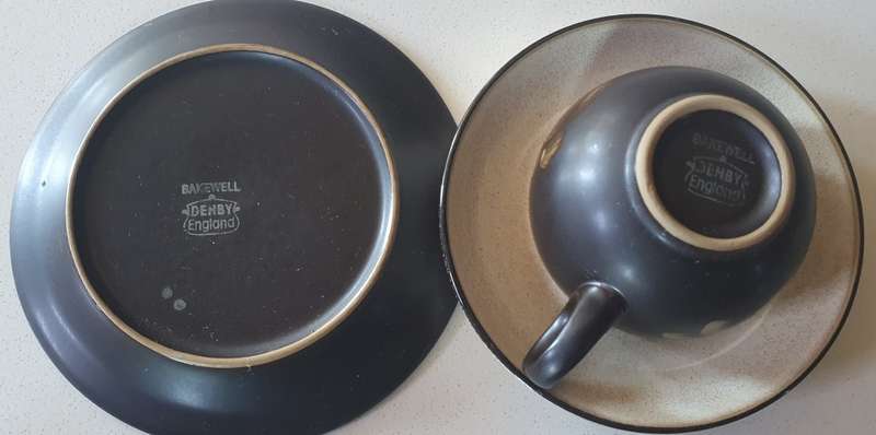 BAKEWELL DENBY - England - trio and 2 side plates stone ware as per photos