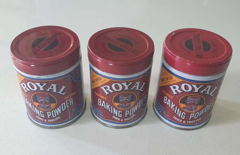 3 ROYAL BAKING POWDER tins as per photos