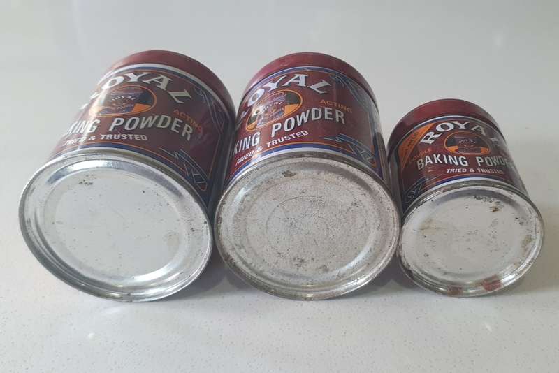 3 ROYAL BAKING POWDER tins as per photos