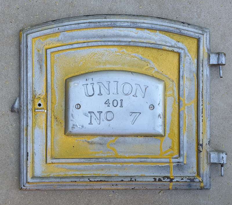 Vintage cast iron UNION oven door as per photo