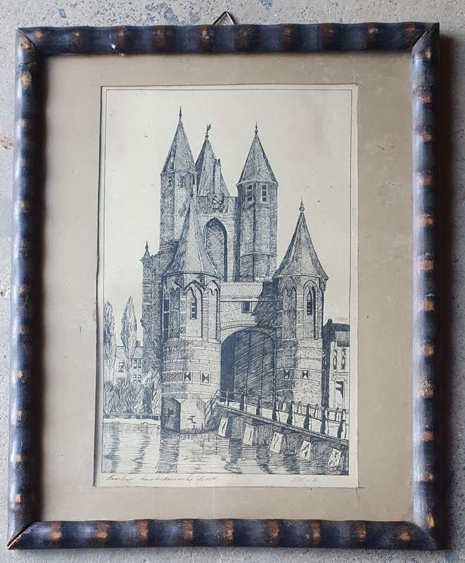 Artwork in vintage wooden frame as per photos