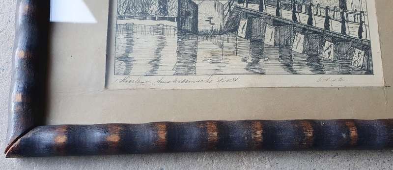 Artwork in vintage wooden frame as per photos
