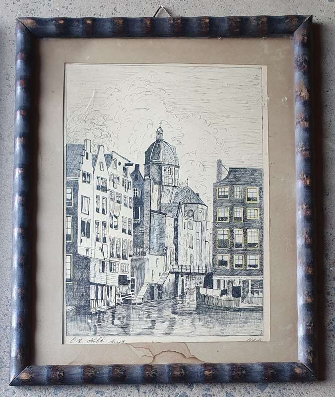 Artwork in vintage wooden frame as per photos