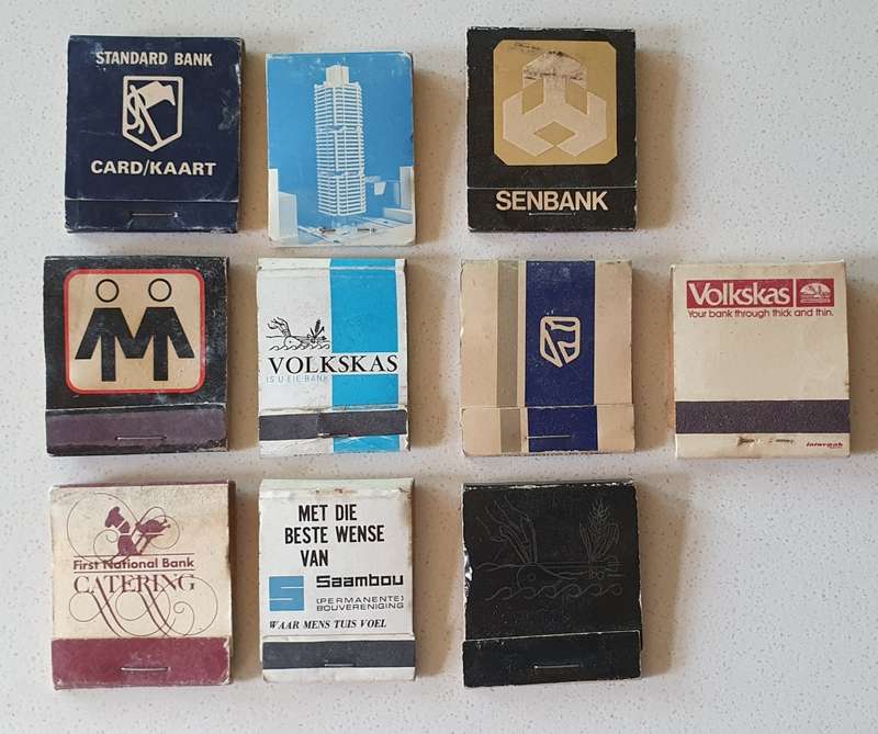 Set of 10 vintage bank matchboxes as per photo