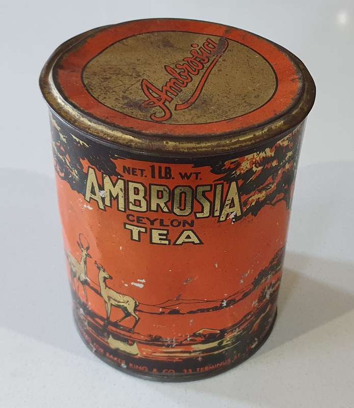 Vintage AMBROSIA CEYLON TEA tin as per photos
