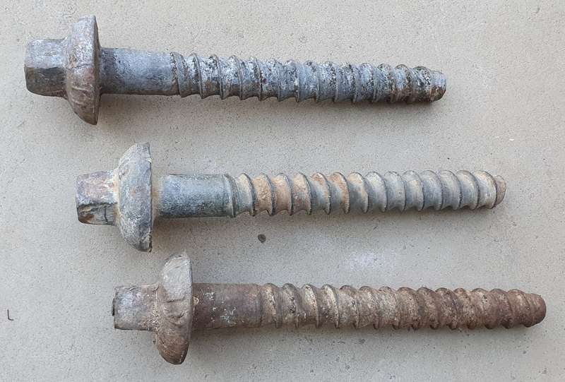 3 Vintage SAR sleeper bolts as per photo