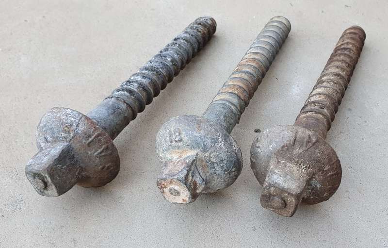 3 Vintage SAR sleeper bolts as per photo