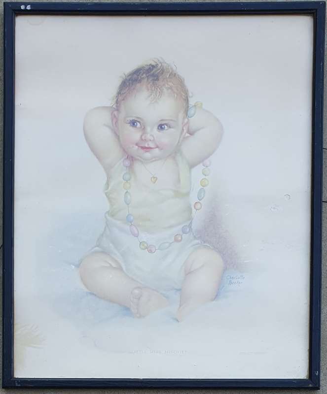 Framed vintage Charlotte Becker baby print - LITTLE MISS MISCHIEF