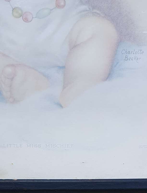 Framed vintage Charlotte Becker baby print - LITTLE MISS MISCHIEF