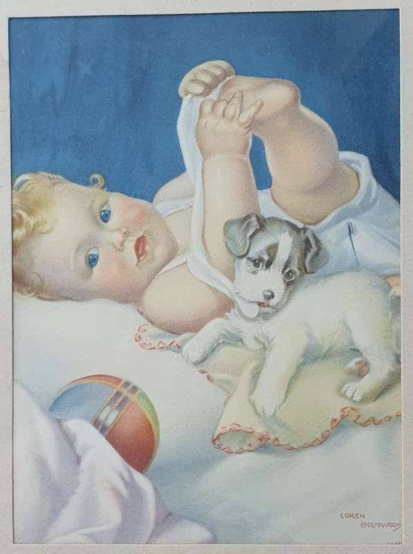 Framed vintage LOREN HOLMWOOD baby print