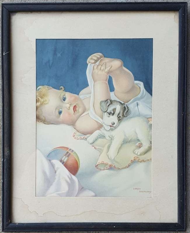 Framed vintage LOREN HOLMWOOD baby print