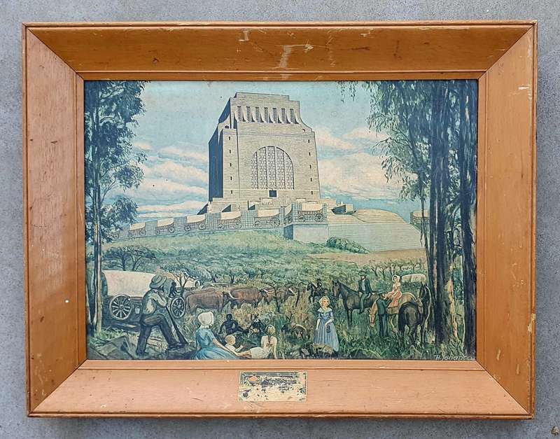Vintage wooden frame with image of the 'VOORTREKKER MONUMENT' as per photos