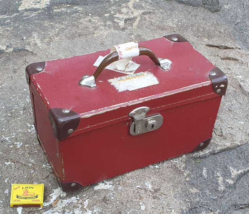 Vintage red vanity case for decor as per photo
