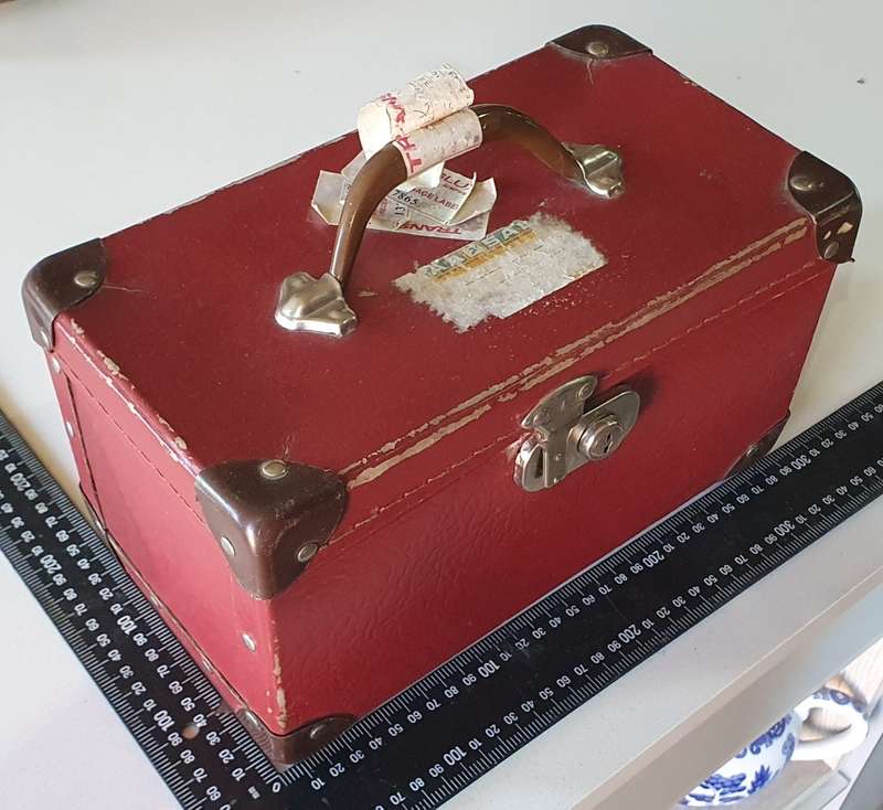 Vintage red vanity case for decor as per photo