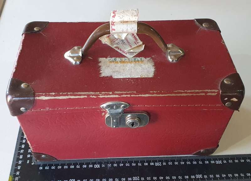 Vintage red vanity case for decor as per photo