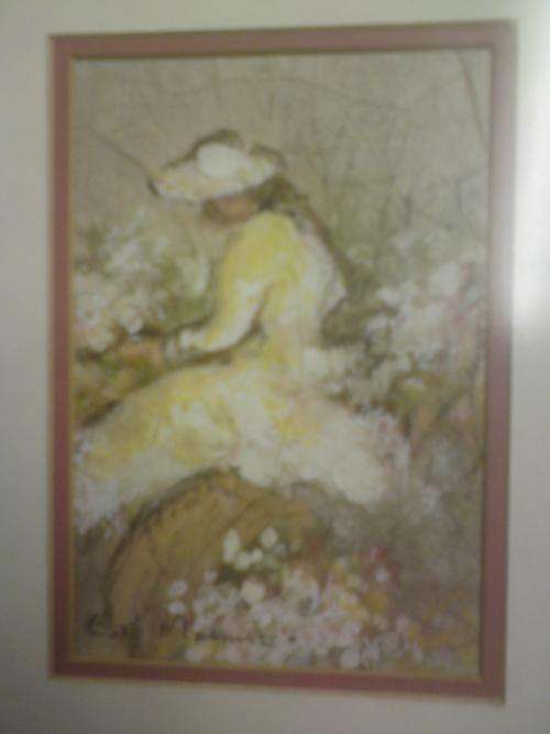 Este Mostert - Lady in flower field -