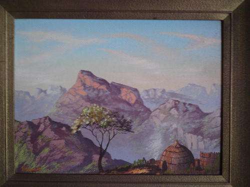 P. Herholdt - painting of the Drakensberge in oil