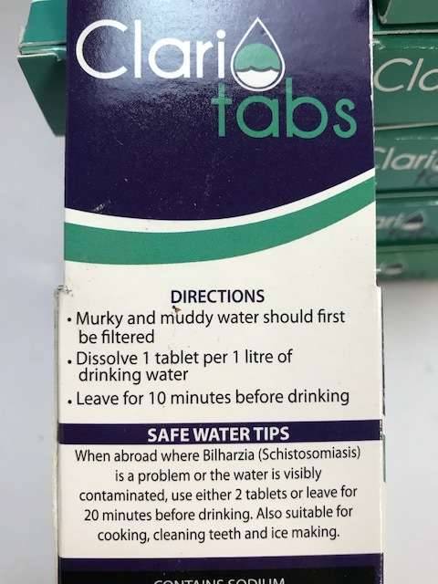 10 x boxes of Clari Tabs - water purification tablets (1 bid for all) CLEARANCE SALE        (#57)