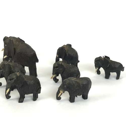 Lot of 11 Hand carved wooden Elephants