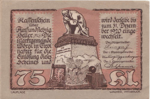 Error 1920 Austria Cirol 75 Heller Misscut
