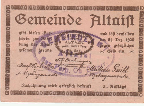 Error - 1920 Austria Riedmark 20 Heller (counterstamp/misscut)