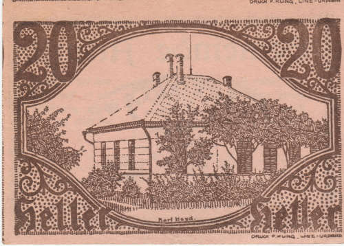 Error - 1920 Austria Riedmark 20 Heller (counterstamp/misscut)