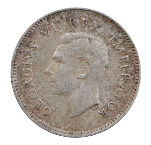 1946 South Africa 3 Pence, Cracked die @ "V"