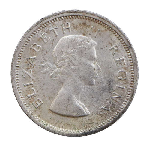 1957 South Africa 6 Pence - die crack through "9"