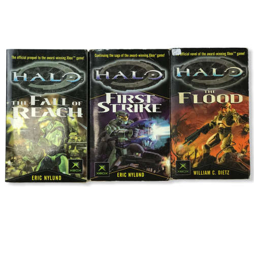 HALO book Lot by Eric Nylund: First Strike, The fall of Reach, The Flood