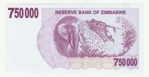 2008 Zimbabwe Emergency Bearer Cheque 750 000 Dollars
