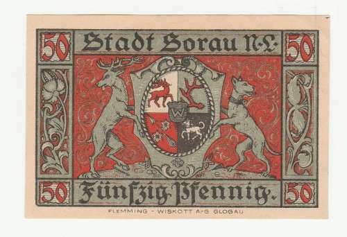 1921 German 50 Pfennig Stadt Sorau, Low Serial `000013`