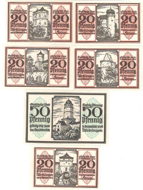 1918 German Set of 6 Nordlingen 20 and 50 Pfennig