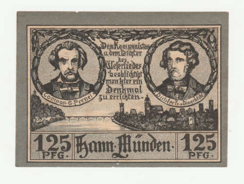 Error 1921 German Städte Notgeldscheine 125 Pfennig, offcenter cut