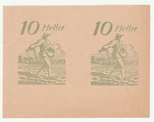 Austria Uncut 10 Heller Banknote sheet (2 notes - 1 sided print) Uncommon