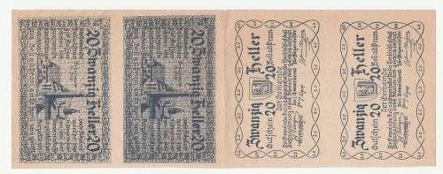 1920 Austria Stadt Zell 10 and 20 Heller Uncut  Banknote sheet (4 notes - 2 sided print) Uncommon